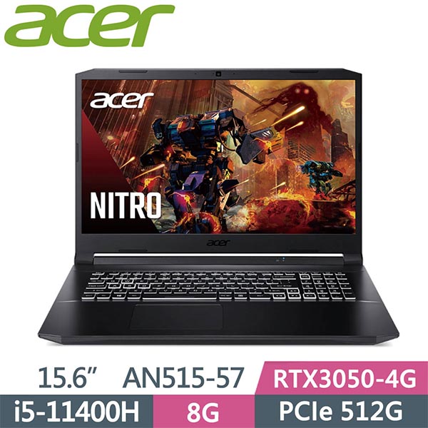 電競筆電 Acer Nitro5 AN515-58-582W黑 (i5-12500H/8G/RTX3050-4G/512G PCIe/W11/FHD/144Hz/15.6)
