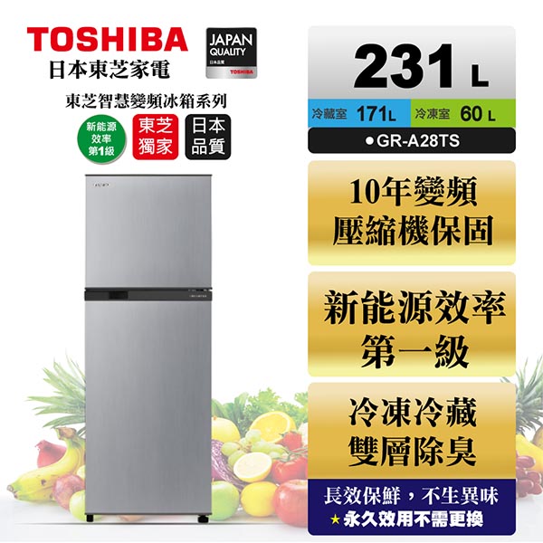 TOSHIBA東芝 231公升 雙門變頻電冰箱 典雅銀 GR-A28TS(S) 含基本運送(偏遠另計)+拆箱定位+回收舊機